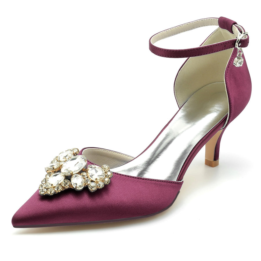 Damen Seidensatin mit Strass Geschlossene Zehenpartie Knöchelriemen Stilettoabsatz Hochzeitsschuhe