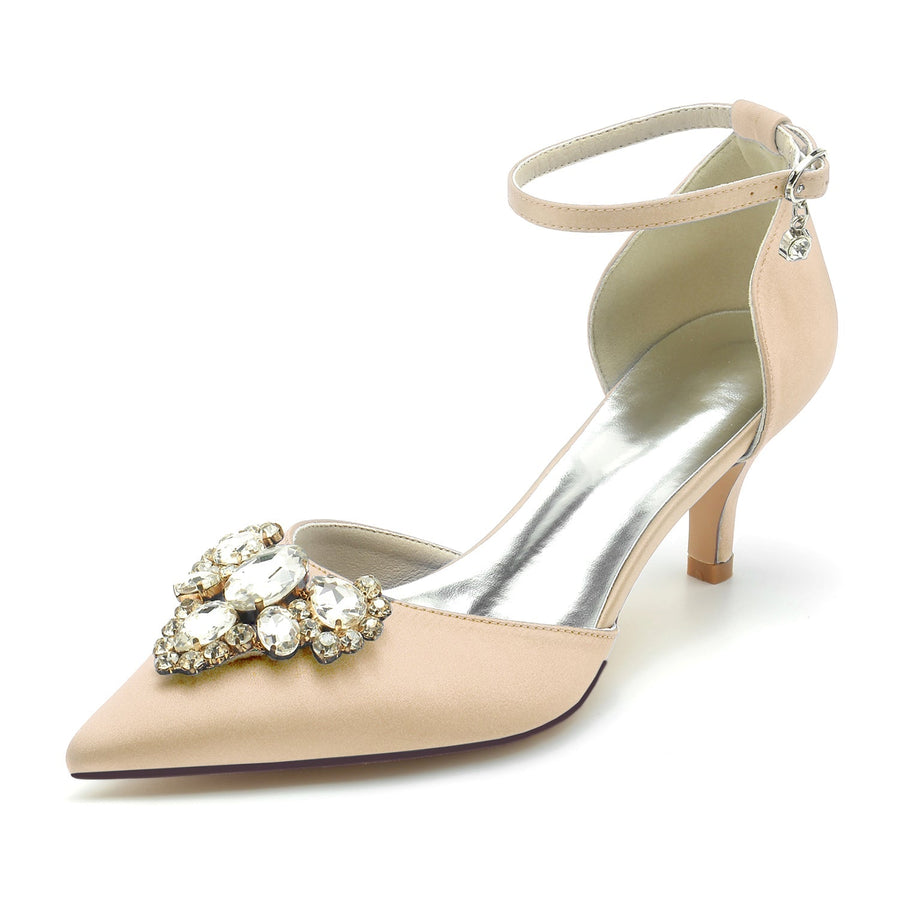 Damen Seidensatin mit Strass Geschlossene Zehenpartie Knöchelriemen Stilettoabsatz Hochzeitsschuhe