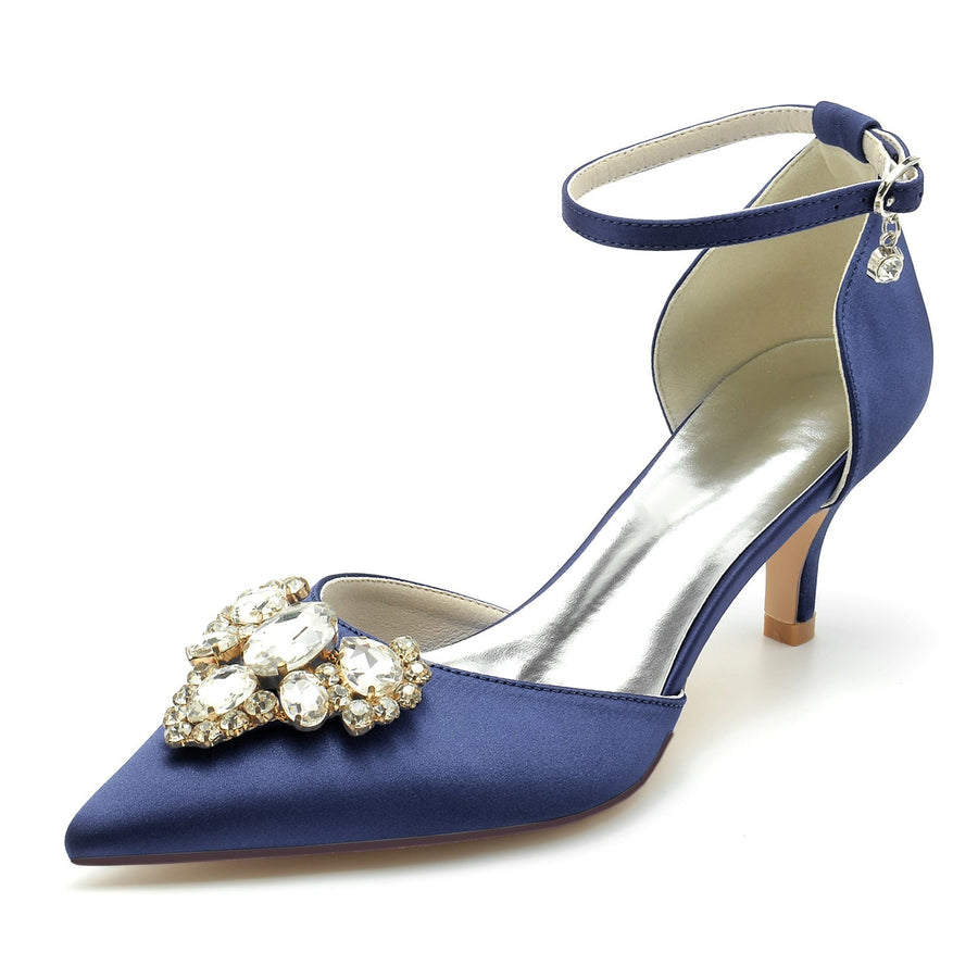 Damen Seidensatin mit Strass Geschlossene Zehenpartie Knöchelriemen Stilettoabsatz Hochzeitsschuhe