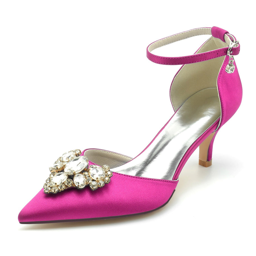 Damen Seidensatin mit Strass Geschlossene Zehenpartie Knöchelriemen Stilettoabsatz Hochzeitsschuhe