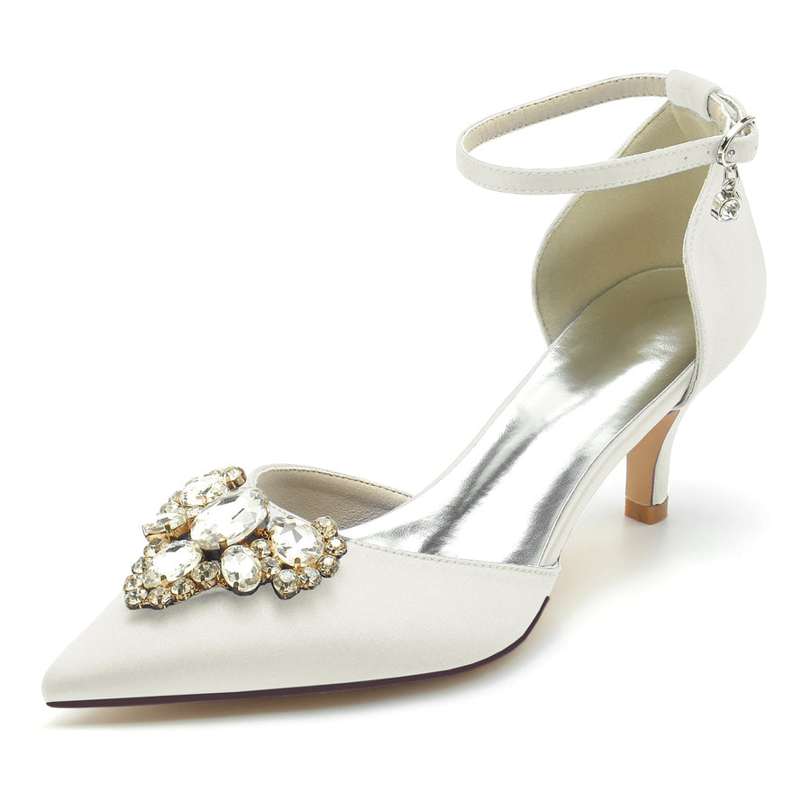 Damen Seidensatin mit Strass Geschlossene Zehenpartie Knöchelriemen Stilettoabsatz Hochzeitsschuhe