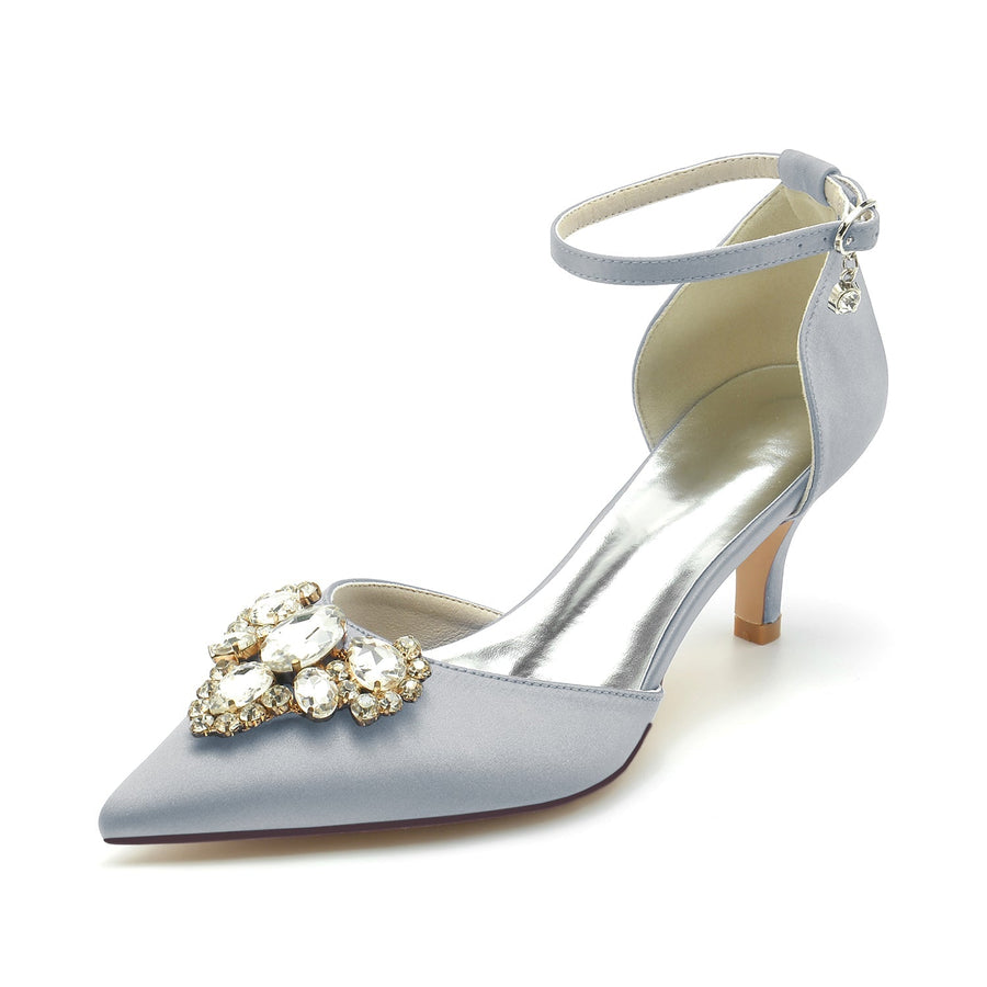 Damen Seidensatin mit Strass Geschlossene Zehenpartie Knöchelriemen Stilettoabsatz Hochzeitsschuhe