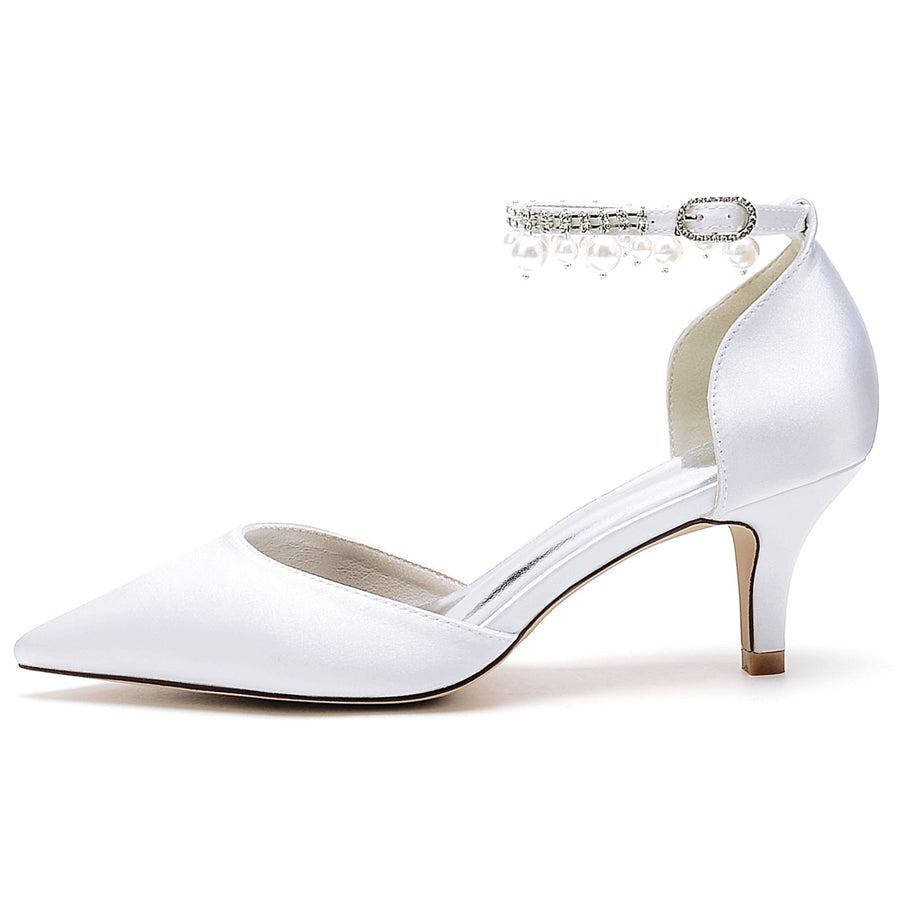 Damen Seidensatin Mit Knöchelriemen Perlenquaste Geschlossene Zehen Stilettoabsatz Partyschuhe