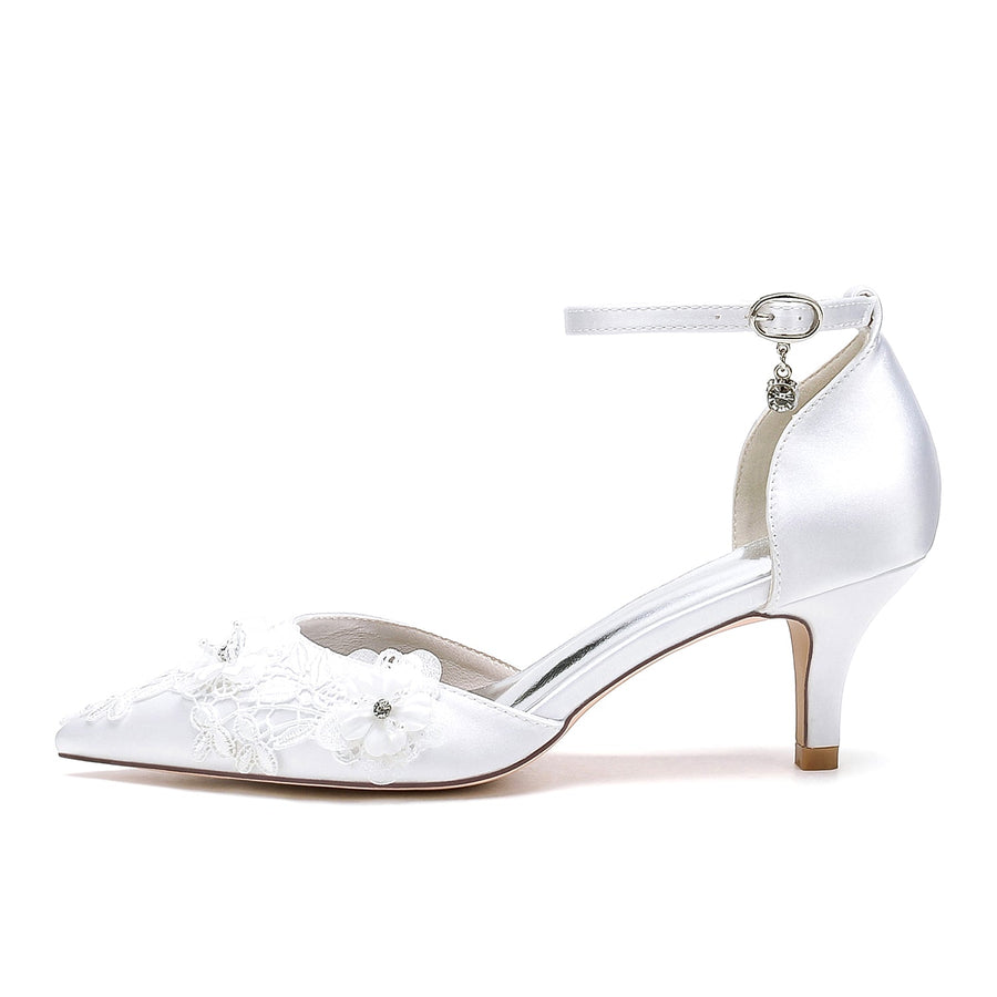 Damen Seidensatin Mit Knöchelriemen Blume Geschlossene Zehen Stiletto Absatz Party Schuhe