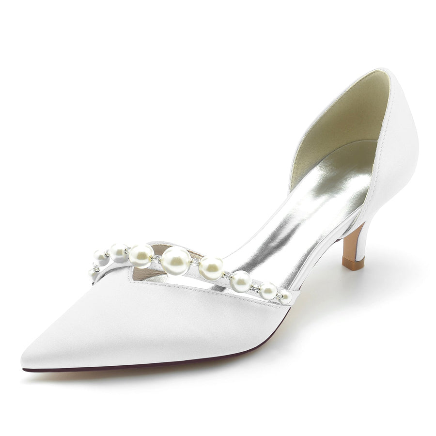 Damen Seidensatin mit Perle Geschlossene Zehe Stiletto-Absatz Brautschuhe