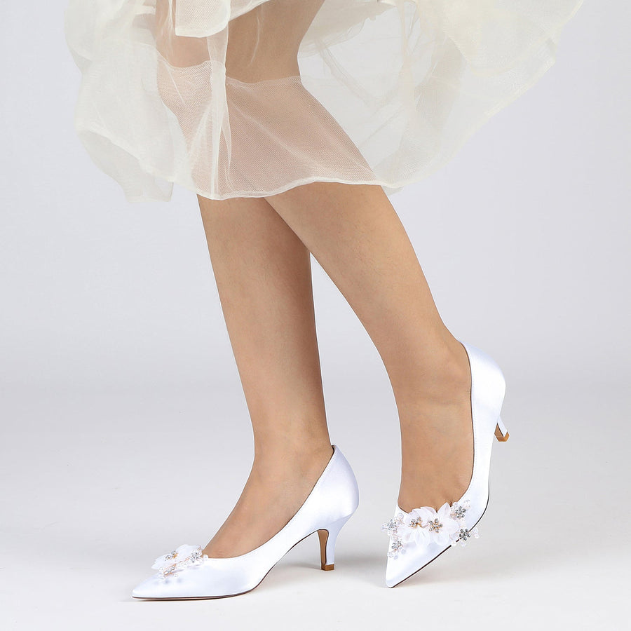 Damen Seidensatin mit Blume Geschlossene Zehen Stiletto-Absatz Abendschuhe