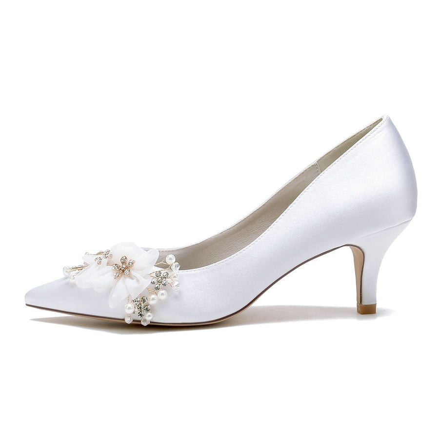Damen Seidensatin mit Blume Geschlossene Zehen Stiletto-Absatz Abendschuhe