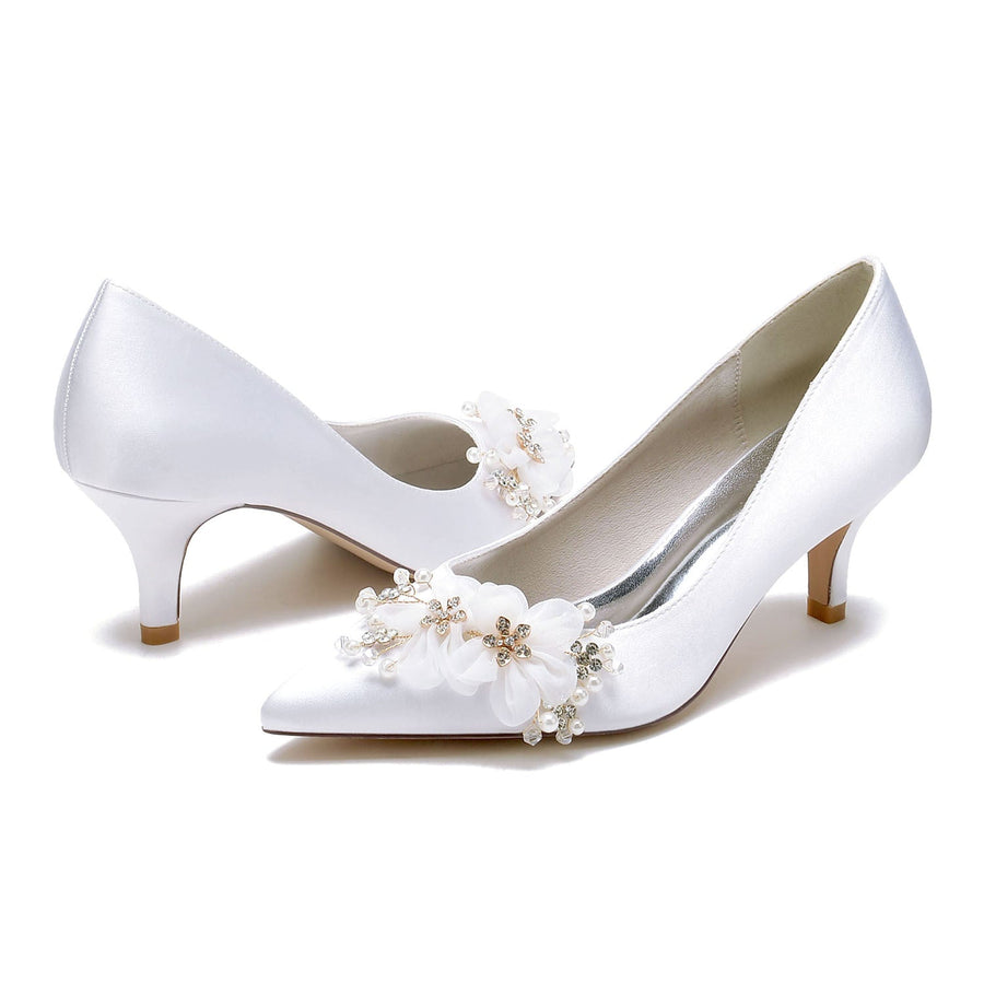 Damen Seidensatin mit Blume Geschlossene Zehen Stiletto-Absatz Abendschuhe