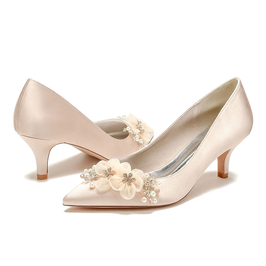 Damen Seidensatin mit Blume Geschlossene Zehen Stiletto-Absatz Abendschuhe
