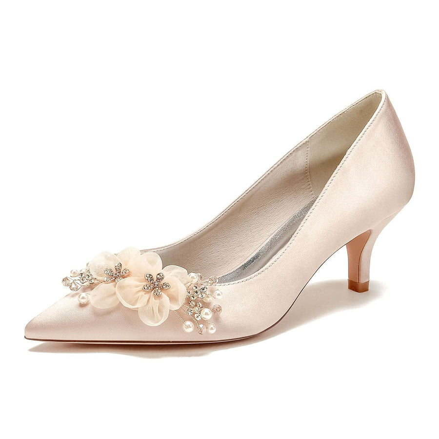 Damen Seidensatin mit Blume Geschlossene Zehen Stiletto-Absatz Abendschuhe