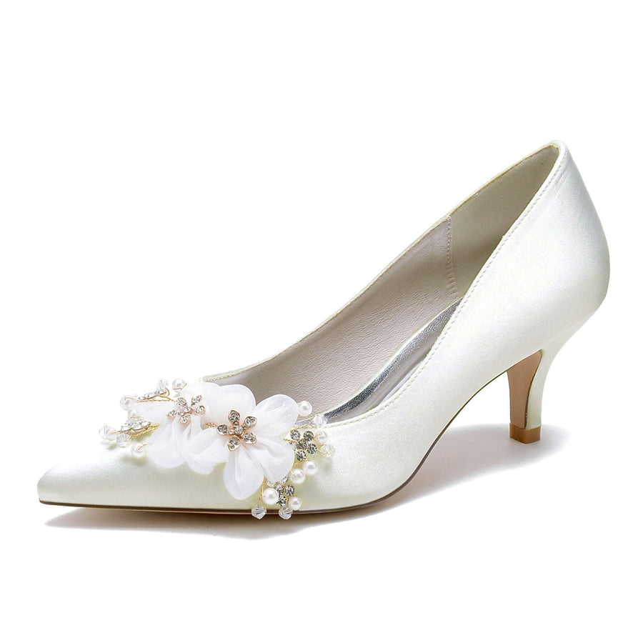Damen Seidensatin mit Blume Geschlossene Zehen Stiletto-Absatz Abendschuhe