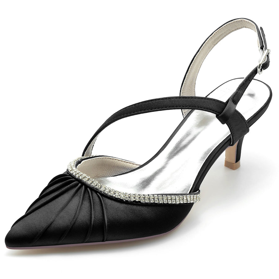 Damen Seidensatin Mit Knöchelriemen Stilettoabsatz Strass Geschlossene Zehen Partyschuhe