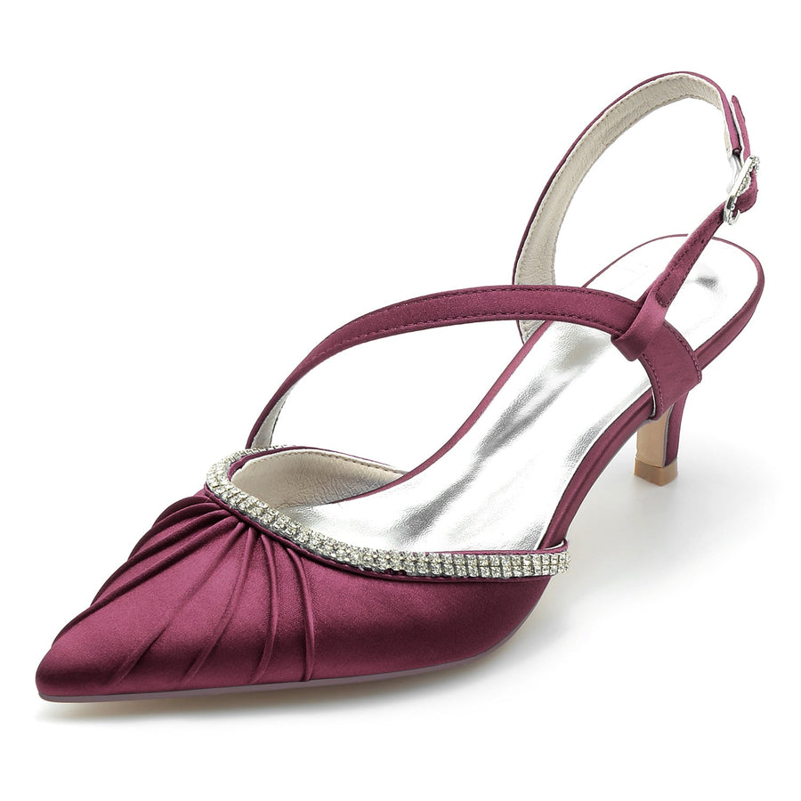 Damen Seidensatin Mit Knöchelriemen Stilettoabsatz Strass Geschlossene Zehen Partyschuhe