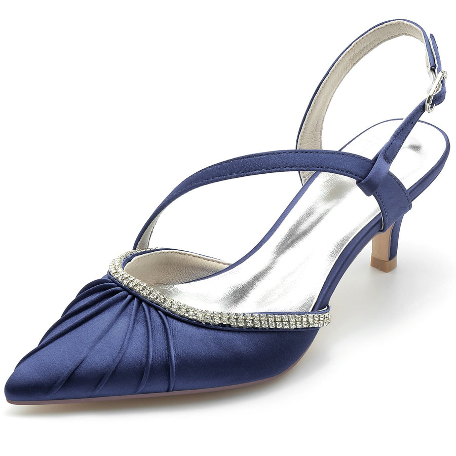 Damen Seidensatin Mit Knöchelriemen Stilettoabsatz Strass Geschlossene Zehen Partyschuhe