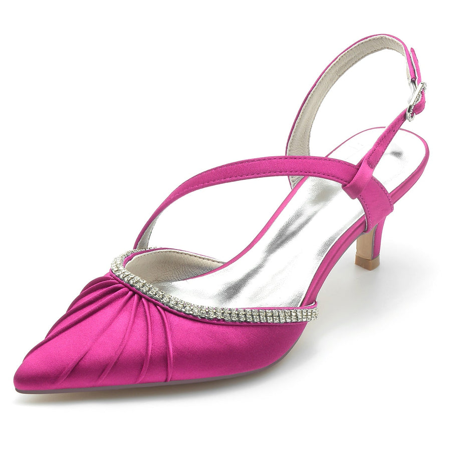 Damen Seidensatin Mit Knöchelriemen Stilettoabsatz Strass Geschlossene Zehen Partyschuhe