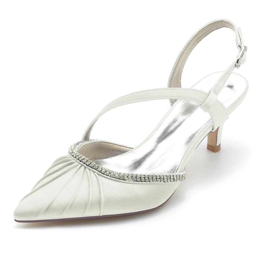 Damen Seidensatin Mit Knöchelriemen Stilettoabsatz Strass Geschlossene Zehen Partyschuhe