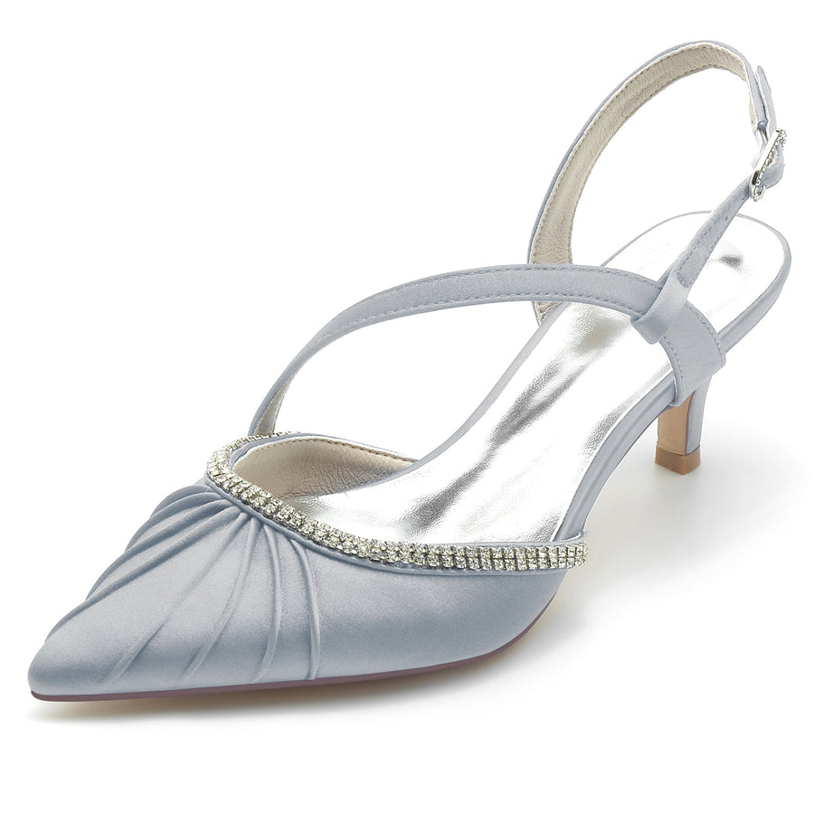 Damen Seidensatin Mit Knöchelriemen Stilettoabsatz Strass Geschlossene Zehen Partyschuhe