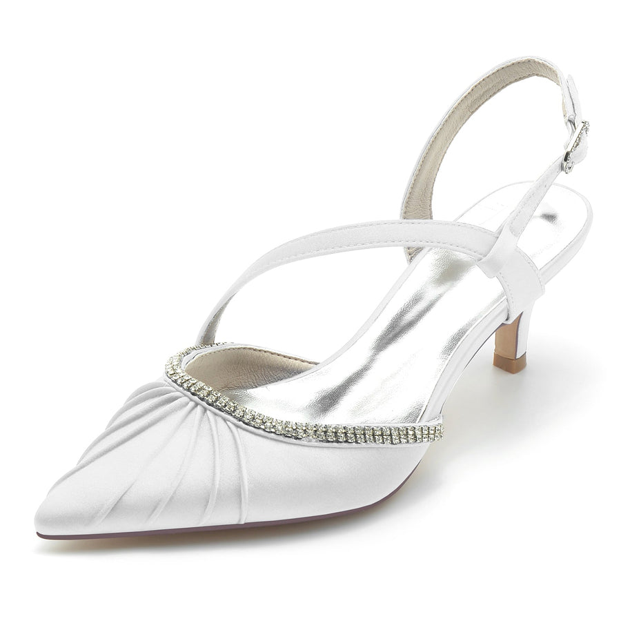 Damen Seidensatin Mit Knöchelriemen Stilettoabsatz Strass Geschlossene Zehen Partyschuhe