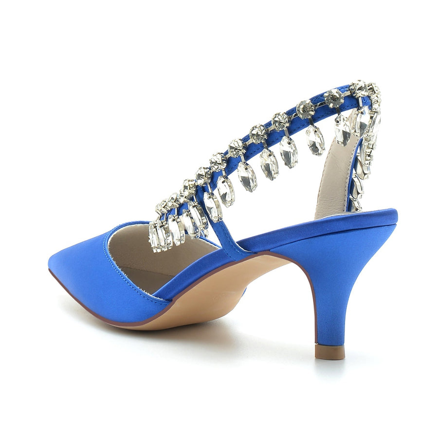 Damen Seidensatin mit Strass Quaste Geschlossene Zehe Stiletto-Absatz Brautschuhe