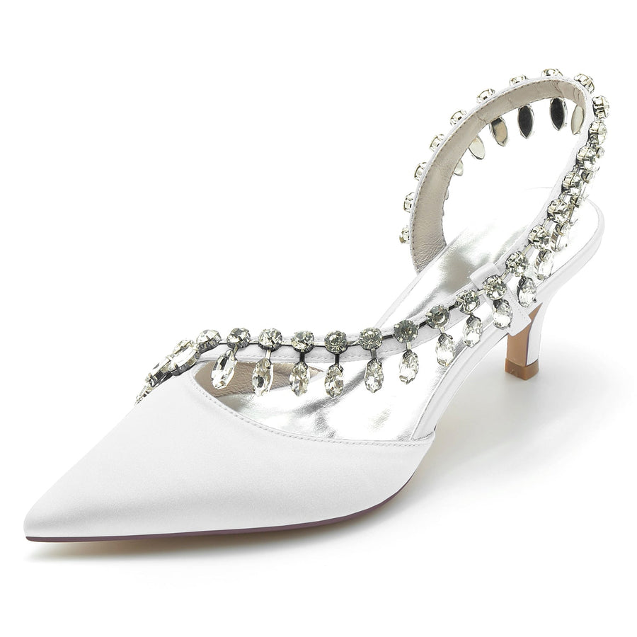 Damen Seidensatin mit Strass Quaste Geschlossene Zehe Stiletto-Absatz Brautschuhe