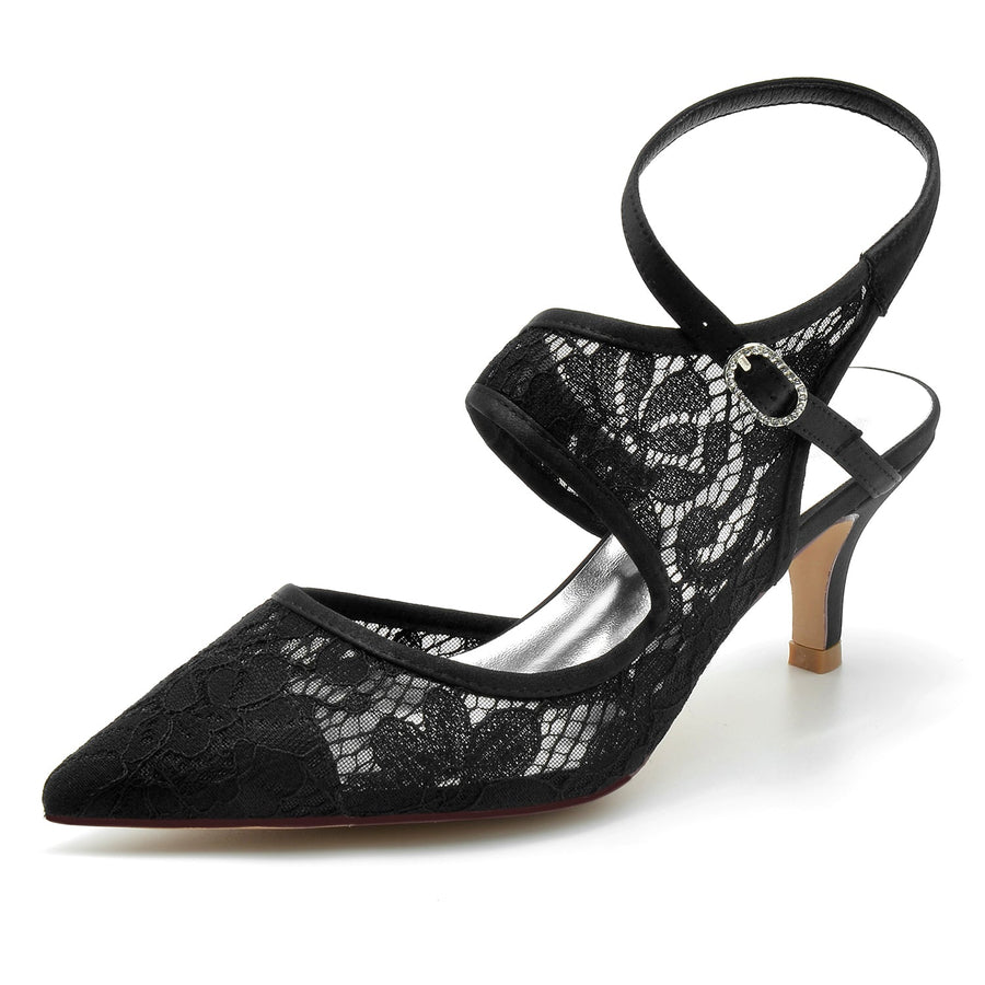 Damen Spitze Mit Knöchelriemen Spitze Geschlossene Zehen Stiletto Absatz Brautschuhe