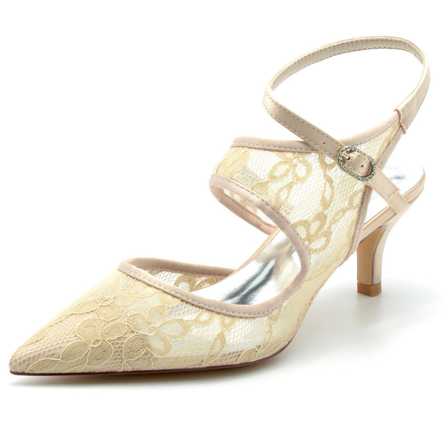 Damen Spitze Mit Knöchelriemen Spitze Geschlossene Zehen Stiletto Absatz Brautschuhe