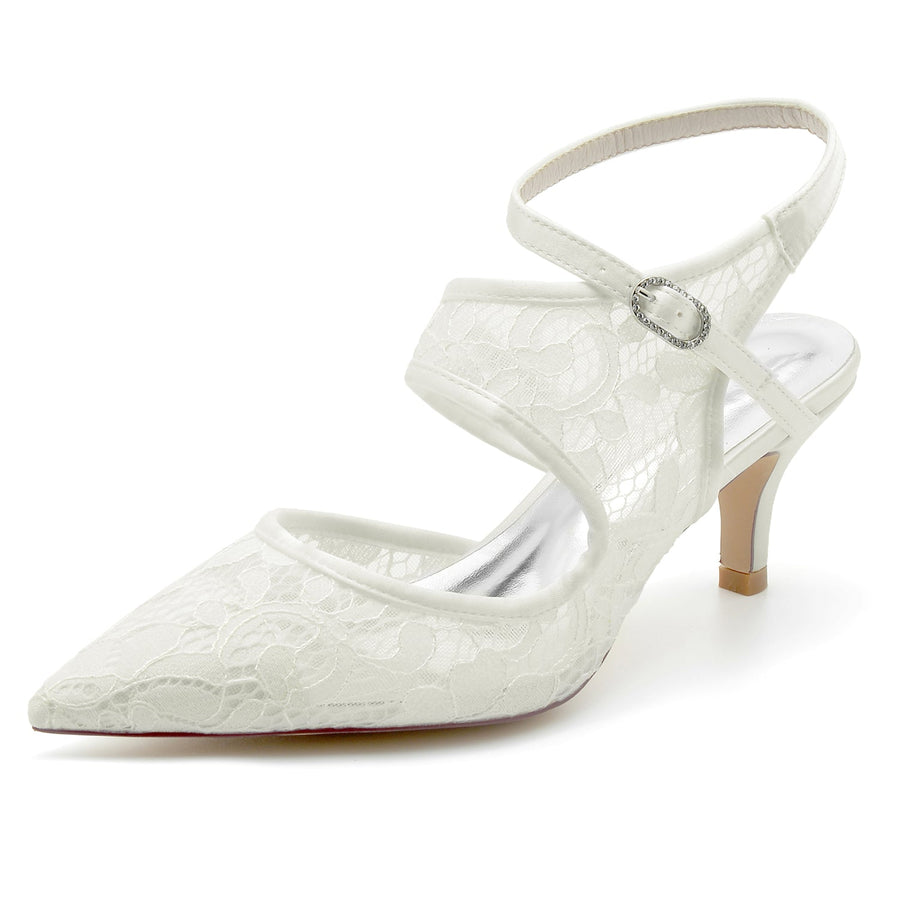 Damen Spitze Mit Knöchelriemen Spitze Geschlossene Zehen Stiletto Absatz Brautschuhe
