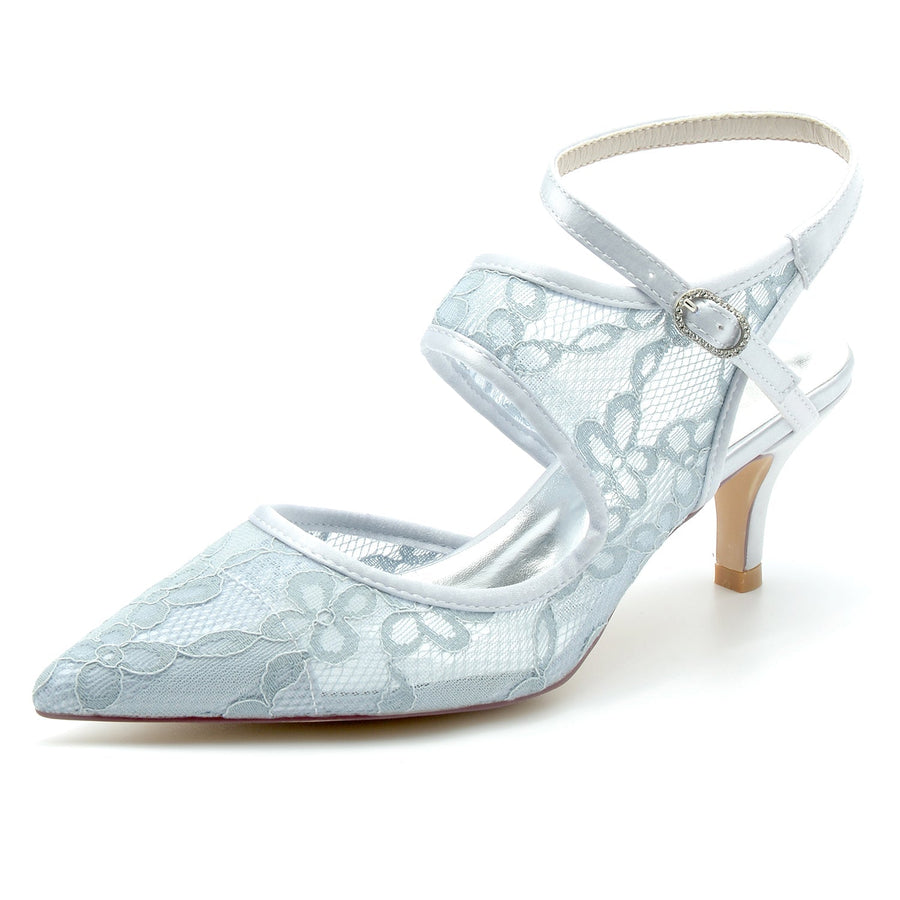 Damen Spitze Mit Knöchelriemen Spitze Geschlossene Zehen Stiletto Absatz Brautschuhe