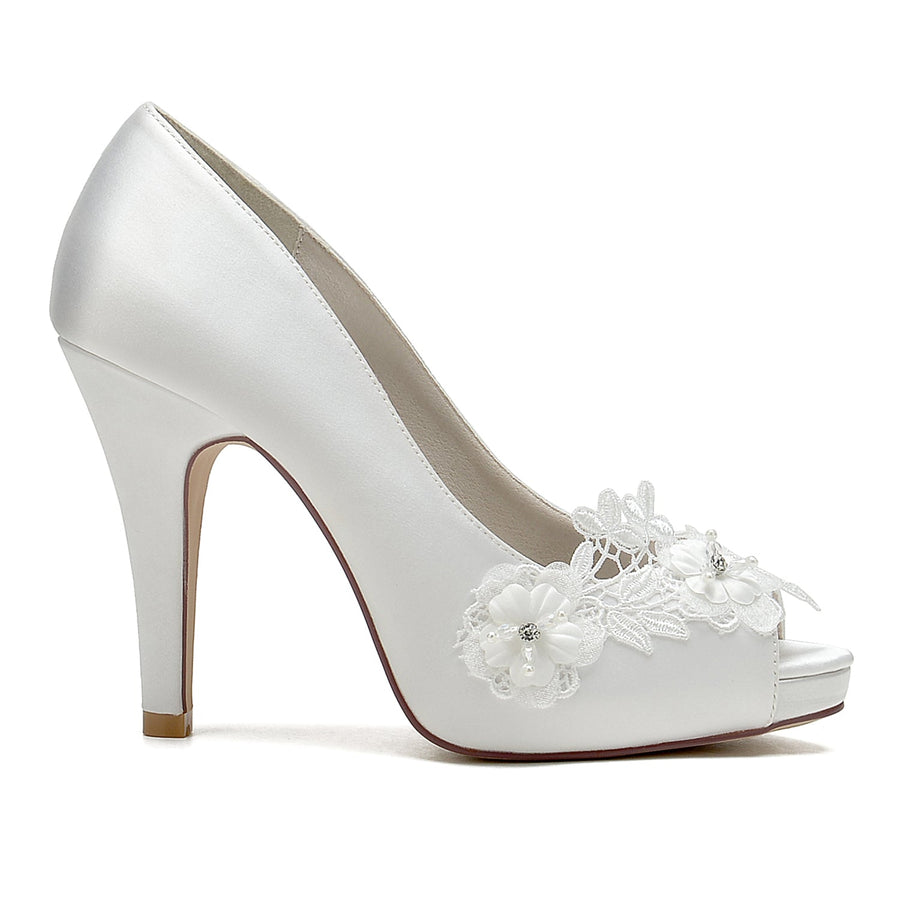 Damen Blumen Seidensatin Mit Geschlossener Spitze Stiletto-Absatz Abendschuhe
