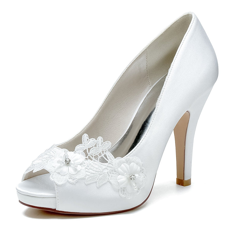 Damen Blumen Seidensatin Mit Geschlossener Spitze Stiletto-Absatz Abendschuhe