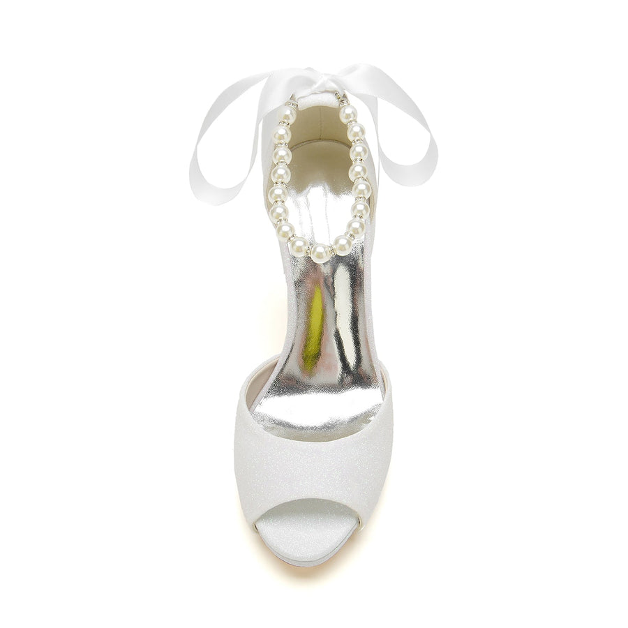 Damen Glitzer Mit Knöchelriemen Schnürung Peep Toe Stiletto Absatz Brautschuhe