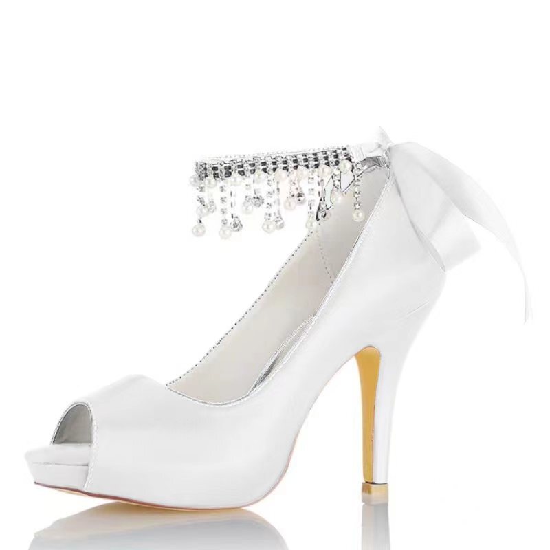 Damen Seidensatin Mit Knöchelriemen Schnürung Quaste Peep Toe Stiletto Absatz Party Schuhe