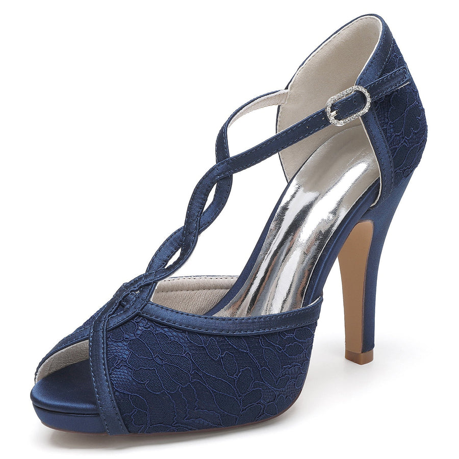 Damen Spitze Mit Knöchelriemen Spitze Peep Toe Stiletto Absatz Abendschuhe