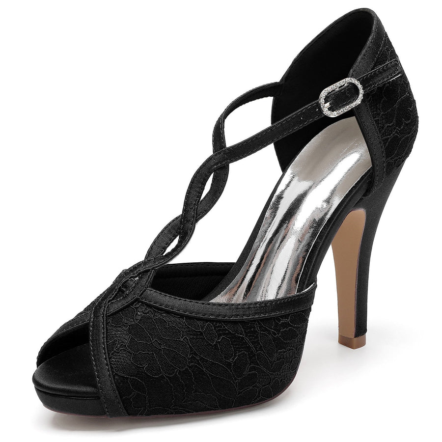Damen Spitze Mit Knöchelriemen Spitze Peep Toe Stiletto Absatz Abendschuhe