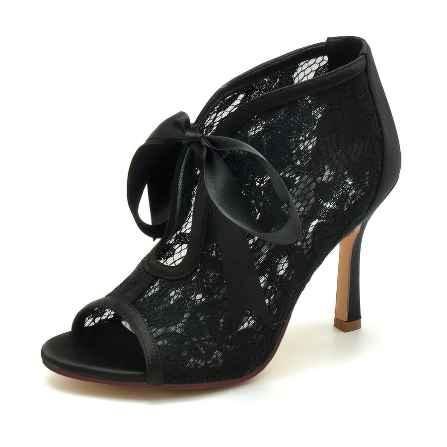 Damen Spitze Mit Spitze Schnürung Peep Toe Stiletto Heel Brautschuhe