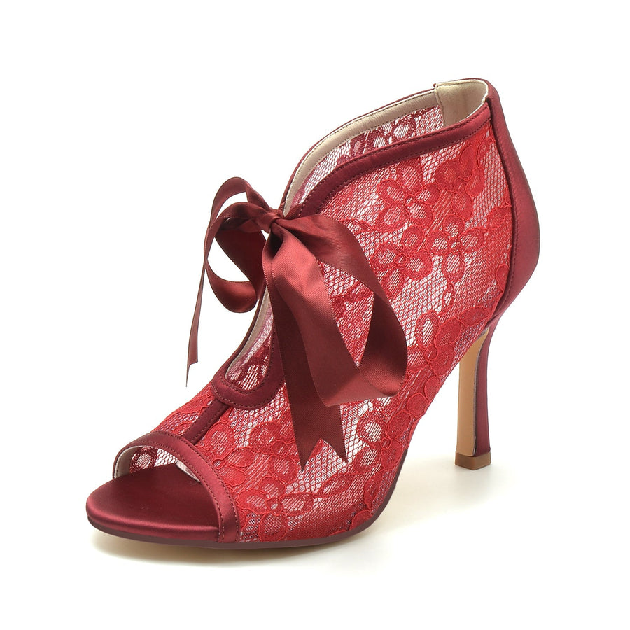 Damen Spitze Mit Spitze Schnürung Peep Toe Stiletto Heel Brautschuhe