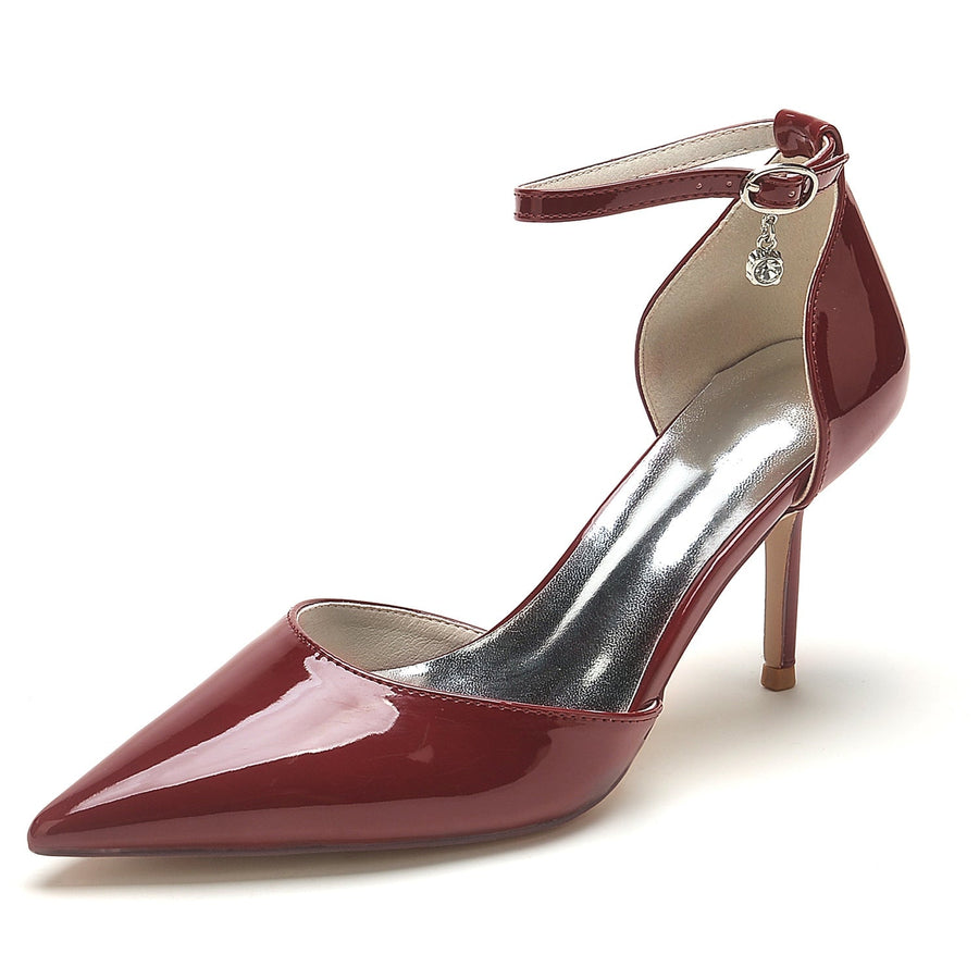 Damen Lackleder Spiegelfinish Mit Knöchelriemen Geschlossene Zehen Stilettoabsatz Abendschuhe