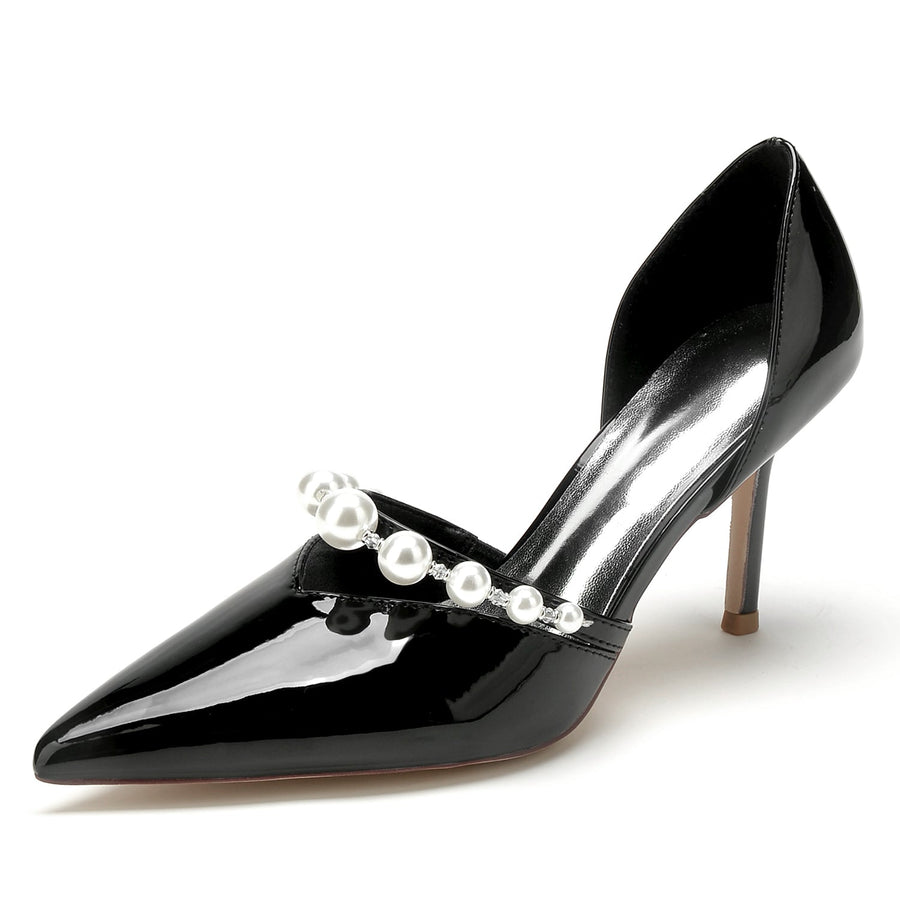 Damen Lackleder Spiegelfinish Mit Perle Geschlossene Zehen Stilettoabsatz Abendschuhe