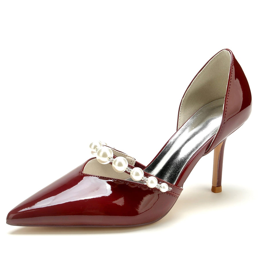 Damen Lackleder Spiegelfinish Mit Perle Geschlossene Zehen Stilettoabsatz Abendschuhe