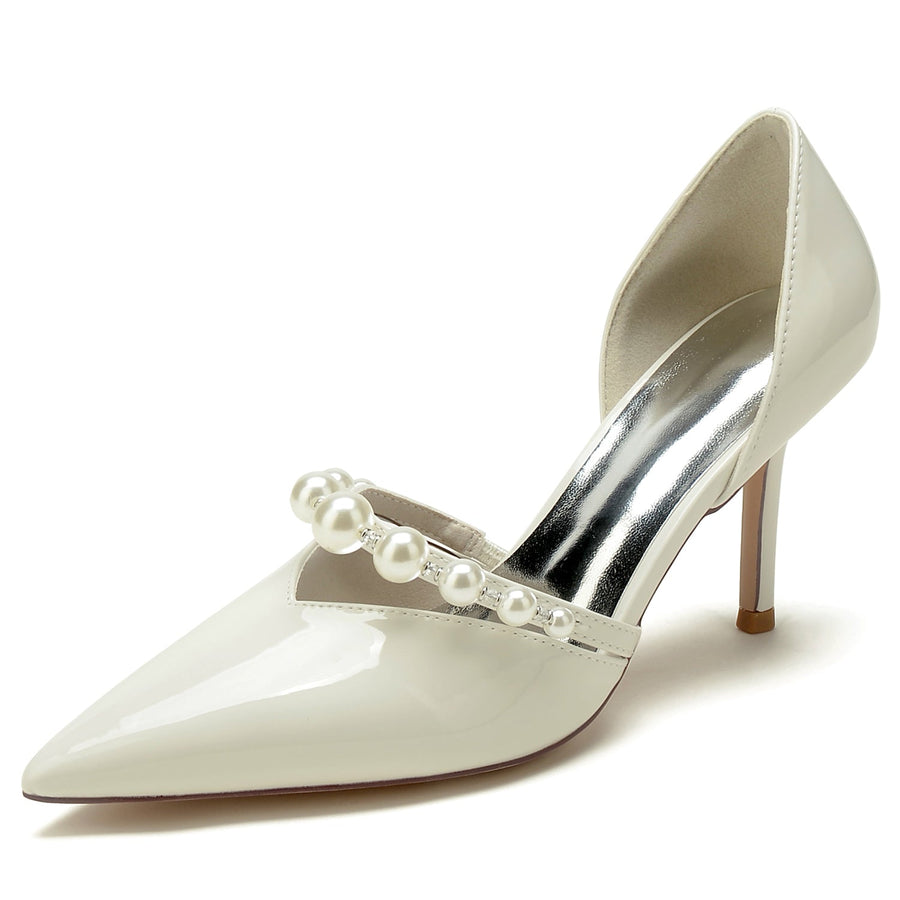 Damen Lackleder Spiegelfinish Mit Perle Geschlossene Zehen Stilettoabsatz Abendschuhe