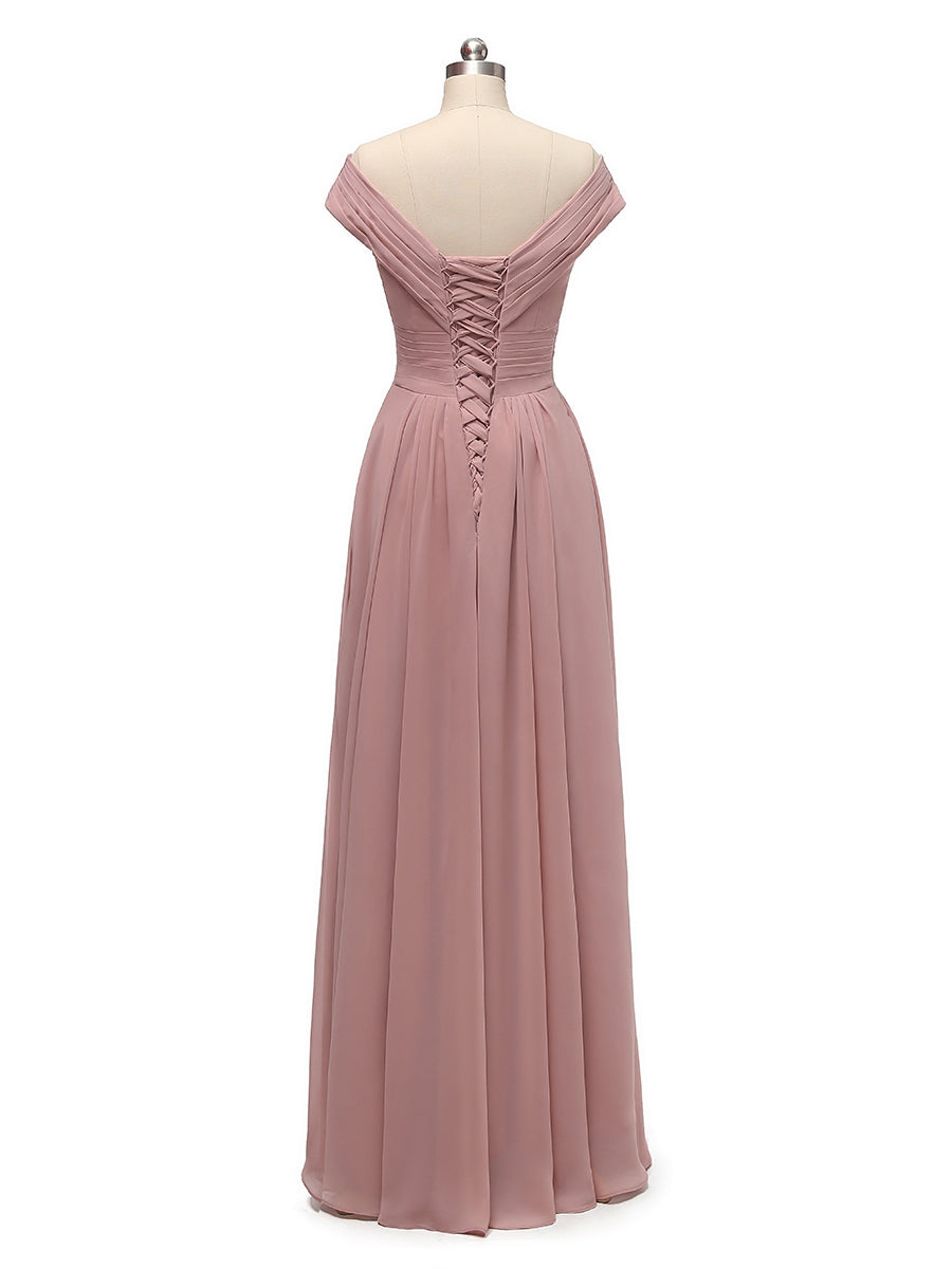 A-Linie/Princess-Linie V-Ausschnitt Ärmelloses Chiffon mit Falten Bodenlanges Brautjungfernkleid