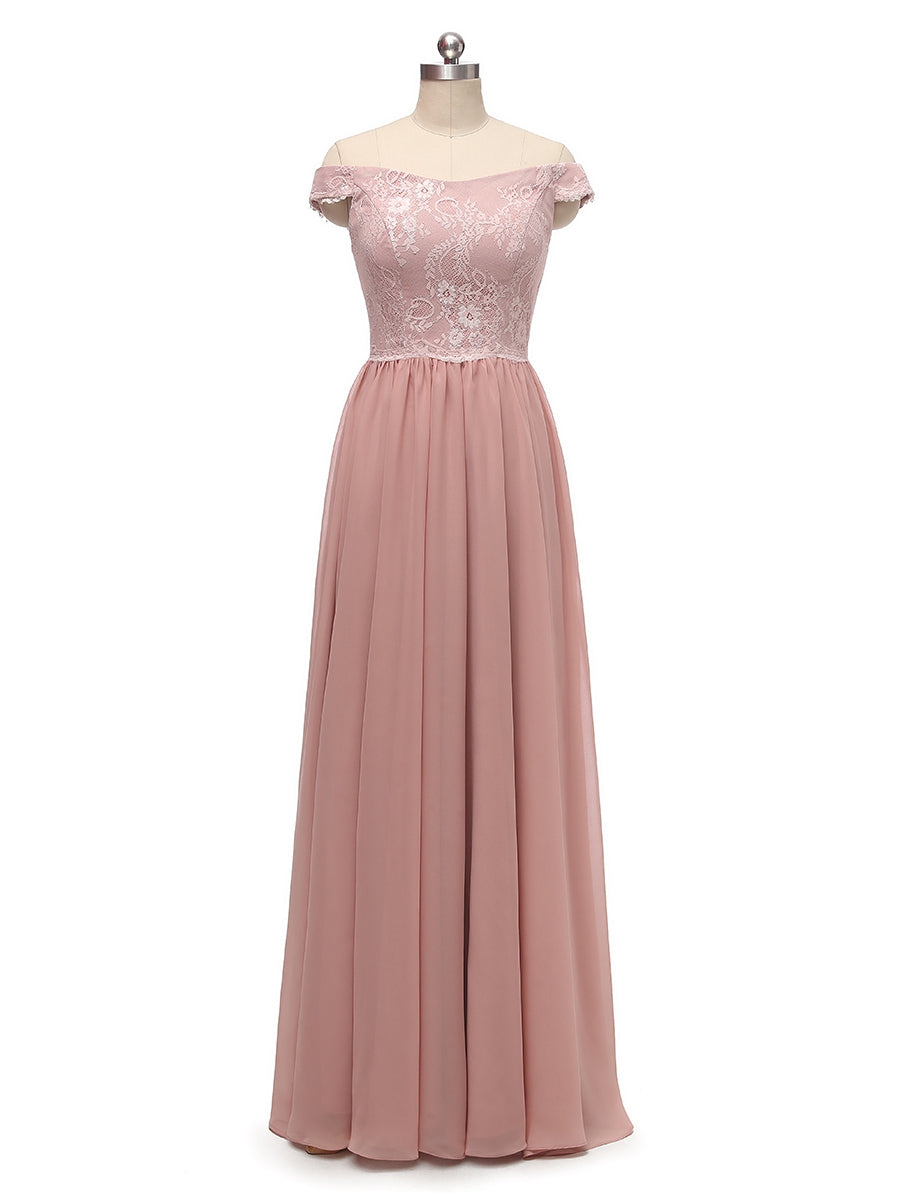 A-Linie/Prinzessin Schulterfrei Ärmellos Chiffon mit Bodenlangen Brautjungfernkleidern