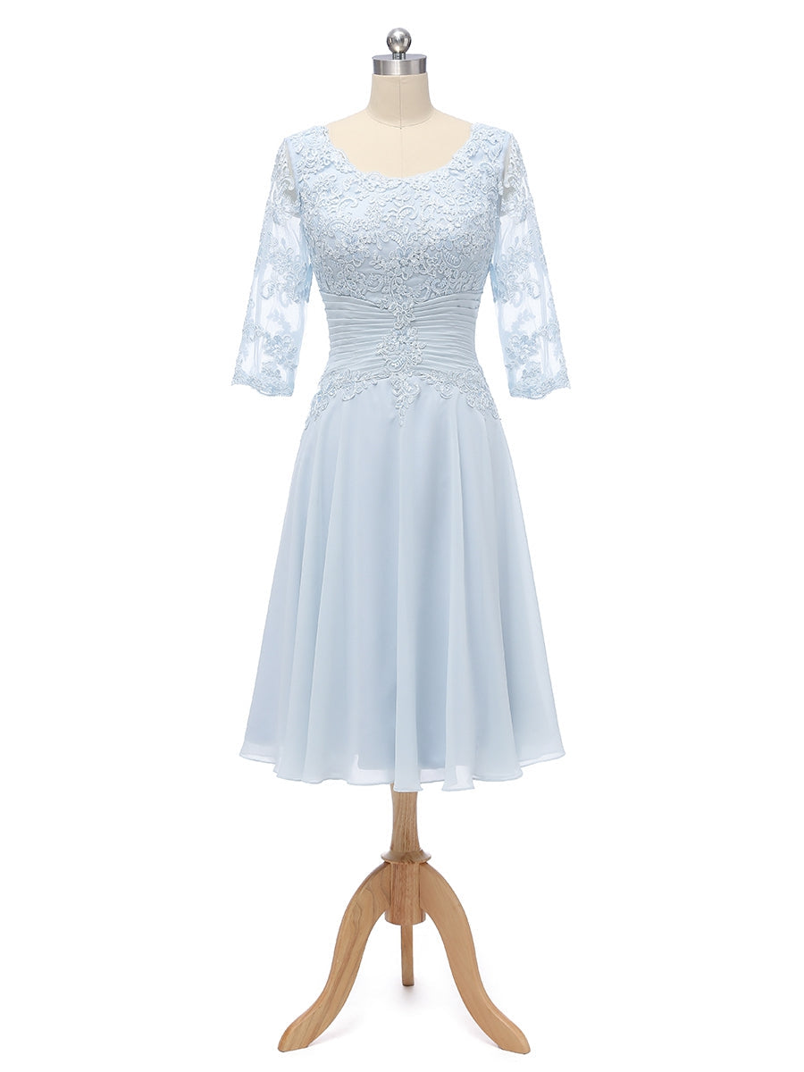 A-Linie/Princess-Linie U-Ausschnitt Halbe Ärmel Chiffon mit Falten Applikation Knielang Brautjungfernkleider
