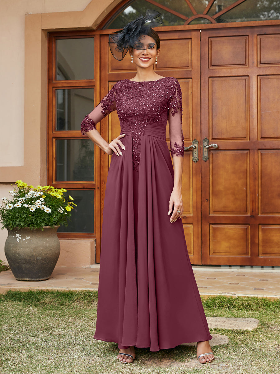 A-Linie/Prinzessin Lange Abendkleider mit Spitzenapplikationen & Halbärmeln