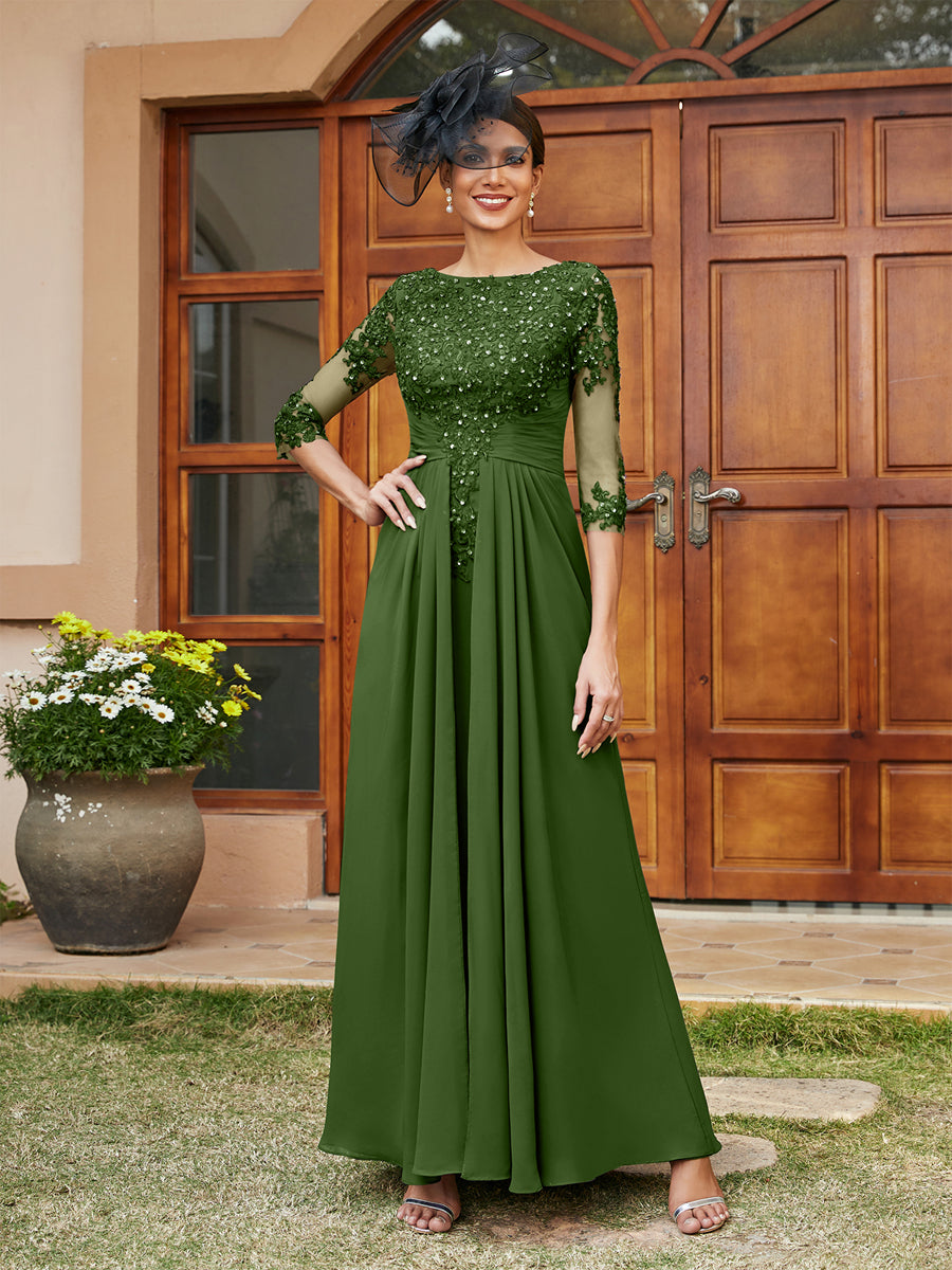 A-Linie/Prinzessin Lange Abendkleider mit Spitzenapplikationen & Halbärmeln