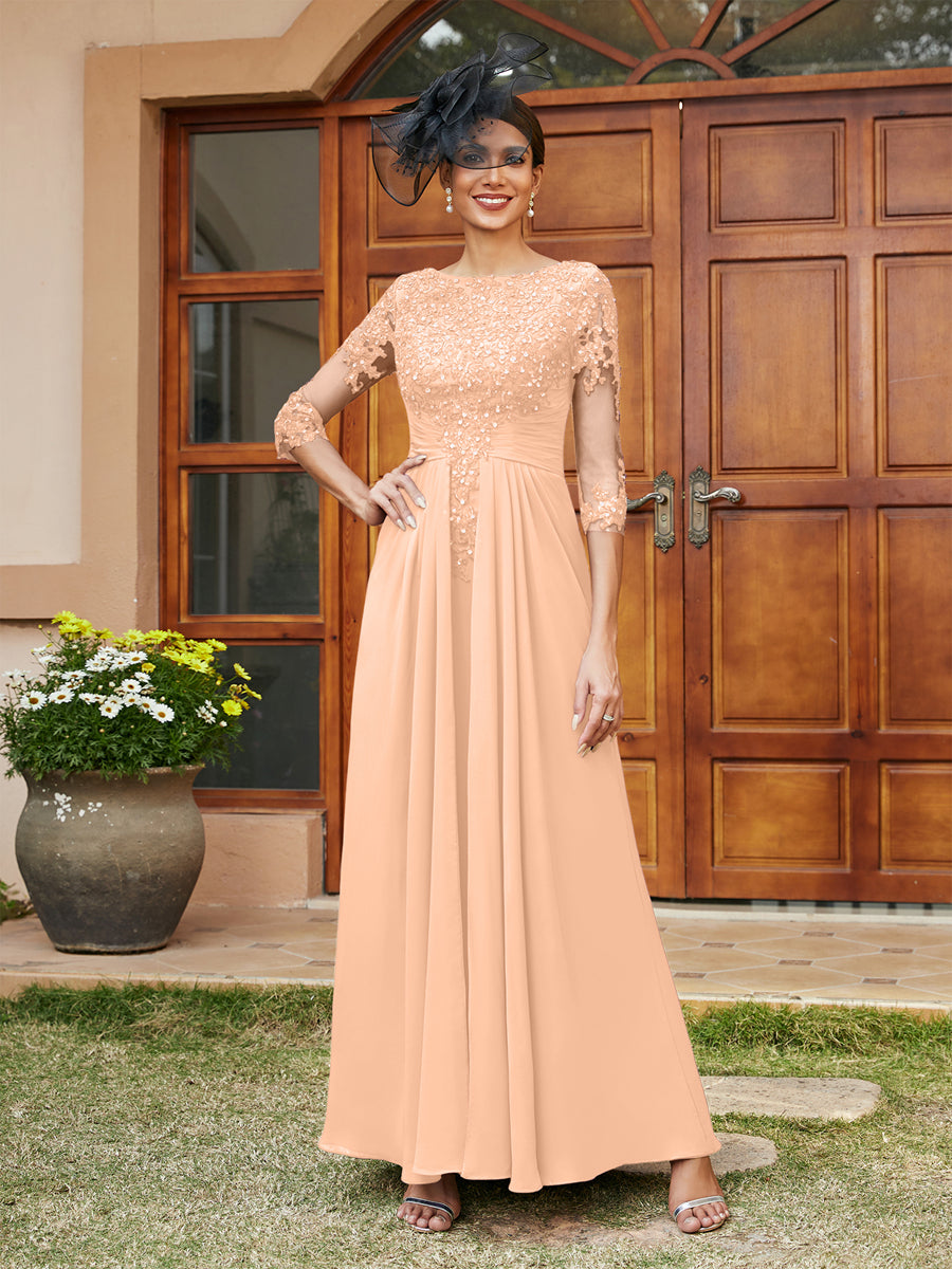 A-Linie/Prinzessin Lange Abendkleider mit Spitzenapplikationen & Halbärmeln