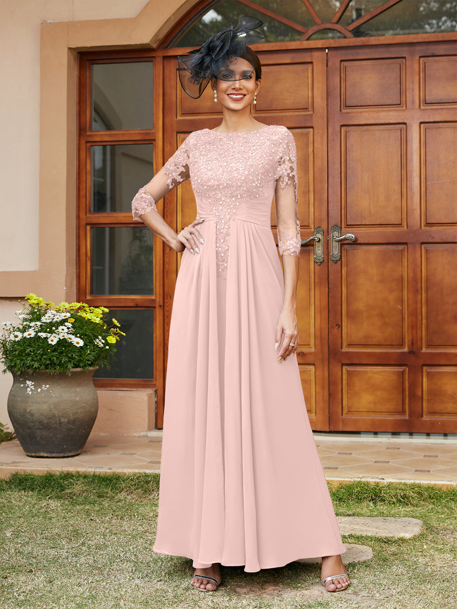 A-Linie/Prinzessin Lange Abendkleider mit Spitzenapplikationen & Halbärmeln