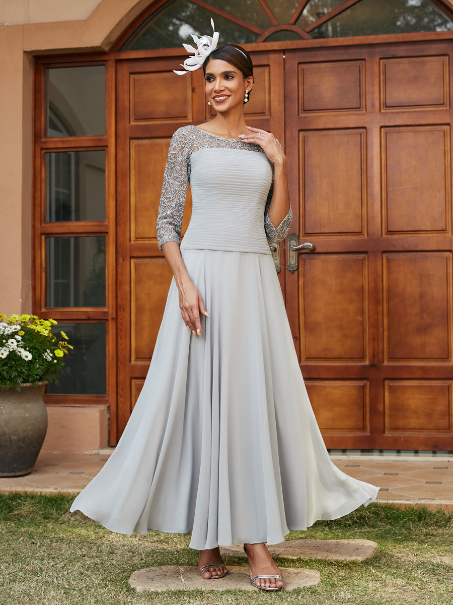 A-Linie/Prinzessin Durchsichtiger Ausschnitt Halbärmel Lange Abendkleider mit Applikationen