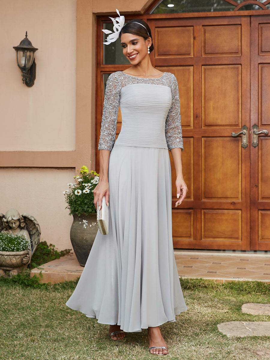 A-Linie/Prinzessin Durchsichtiger Ausschnitt Halbärmel Lange Abendkleider mit Applikationen