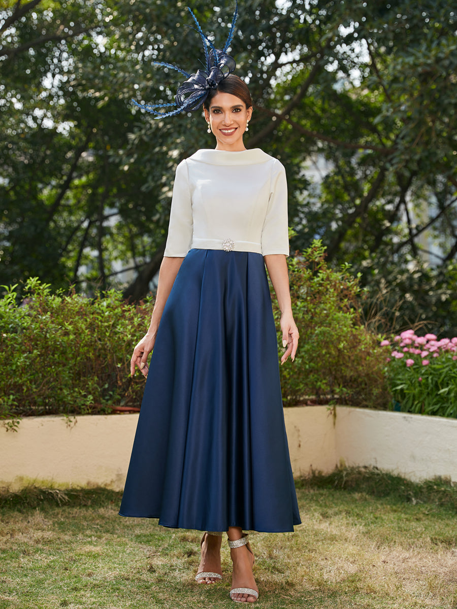 A-Linie/Prinzessin Hoher Halsausschnitt Halbärmel Lange Abendkleider mit Strasssteinen